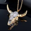 Pendant Necklaces Vintage Bull Skull Men's Necklace Golden Wrapped Resin Cattle Western National Style Denim Jewelry