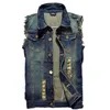 Ripped Jean Jacket Mäns Denim Vest Hip Hop Jean Coats Waistcoat Män Cowboy Brand Ärmlös Jacka Man Tank Plus Storlek 6xl 211105