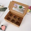 Okno pudełka Cupcake Biały Brązowy Kraft Paper Box Pudełko Prezent Na Party Wedding Festival Party 6 Cup Tort Posiadacze Dostosowane