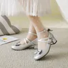 Sandals Sweet Lolita Princess Mary Janes Shoes White Pink Bowtie Ruffles Uniform School For Girls Mid Heel Black Punk Lace