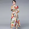 Summer Fashion Runway Boho Maxi Dresse's Bow Neck Vestido de manga larga con estampado de flores 210531