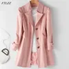 Frauen Khaki Lange Trenchcoat Casual Weibliche Streetwear Slim Fit Koreanische Stil Windjacke Einreiher Outwear 210430