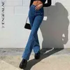 Épissé Mode Jeans Femmes Printemps Mi Taille Rétro Streetwear Femme Cowboy Pantalon Pantalon À La Mode 5A906 210427