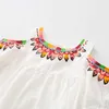 Sevimli 2-6 8 10 Yıl Çocuk Pamuk Beyaz Pembe Baskı Wrap Prenses Straplez Kapalı Omuz Elbise Yaz Çocuklar Için Bebek Kız 210625