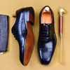 Lacing Mens Italiano Sapatos formais Genuíno Negócio de Couro Negócio Oxford Party Sapatos Preto Café Quadrado Cabeça Vestido Sapato