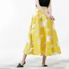 [EAM] Spring Summer Fashion Yellow Patchwork Flower Embroidery Zippers Simple All-match Thin Woman Skirt S618 210621