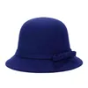 2015 Vogue Dames Dames Meisjes Vintage Wol Vilt Bowler Derby Fedora Trilby Bowknot Fedoras Hat Cap voor Vrouw Y1118
