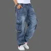 Men's Baggy Multi Pockets Skateboard Cargo Jeans for Men Tactical Denim Joggers Plus Size 30-46 210319