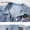 Yitimuceng print jean jas vrouwen kleding oversized jeans denim jas enkele breasted Koreaanse jassen lente herfst mode 210601