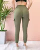 Femmes Casual Crayon Pantalon D'été Maigre Élastique Cordon Poches Mi Taille Cheville Longueur Pantalon Femme Slim Wrap Hanches Pantalon 210507