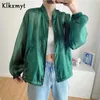 Klkxmyt, ropa de protección solar para mujer, chaqueta translúcida delgada con bolsillo y cremallera, casaco femenino, chaqueta femenina de talla grande 210527