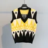 Vrouwen Vintage Argyle Trui Vest V-hals Spring Breien Femme Mouwloze Chic Pullover Casual Retro Top 210430