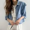 Vrouwen Blue All Match Daliy Vatatie Vintage Burr Tassel Revers Single Breasted Losse Denim Jasje Cardigan Jas 16W911 210510