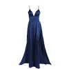 Casual Dresses Split Ben V Neck Dress Floor Length Navy Red Summer Satin Spaghetti Strap Sleeveless Party