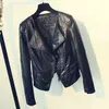 Fi printemps automne dames Moto veste en cuir col rabattu fermeture éclair mince noir Moto Biker veste femme 211204