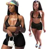 Zomer Dames 2 stks Bikini Set Halter Backless Crop BH en Shorts with Underpants Sexy Hollow Out Beach Club Holiday Wear Outfits Y0702