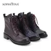 Sophitina Kvinnors Stövlar Högkvalitativa Äkta Läder Rund Toe Fashion Zipper Skor Special Ankel Boots SC319 210513