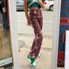 Womens Jeans Europeu e Americano Ins Retro Y2K Brown Calças de brim da cintura alta solta calças retas maré selvagem casual calças esportivas casuais