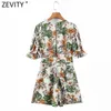 Zevity Frauen Tropical Floral Print Rüschen Playsuits Femme Zurück Reißverschluss Schlank Breite Bein Shorts Siamese Chic Strand Strampler P1017 210603