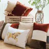 Coussin/oreiller décoratif 45x45 cm rétro luxe brodé housse de coussin marron rouge velours taie d'oreiller canapé taille décor à la maison