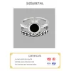 Genuine 925 Sterling Silver Rings for Women 2 layered black Minimalist Thin Circle Gem Rings Jewelry Carving S925