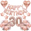 40PCs grattis på födelsedagen ballong ros guld nummer folie ballonger konfetti latex ballong för 18 30 40 50 60 födelsedagsfest dekoration 210610