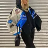 2xLの春と秋のスポーツスタイルの青い印刷されたカジュアルな緩い長袖のスリーブチレンチコート女性のジャケットコート女性のジャケット211109