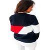 Sudaderas de mujer moda cuello redondo manga larga Color bloque tejido suelto suéter Casual mujer 2132