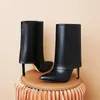 Womens apontou toe slip-on boots matte preto pu estilete stiletto salto alto calças tube botas moda para o outono