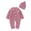 Herfst winter baby jongens meisjes pure kleur rompertjes + hoed kleding kinderen jongen meisje kinderen breien lange mouw 210429