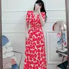 long floral Dress for women Summer wear Short Sleeve v neck elegant print polyester sundress Sexy Ladies loose Dresses 210602