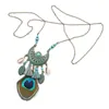 Tassel Peacock Feather Bohemian Long Necklace Shell Sweater Leather Chain Jewelry Exaggerated Design