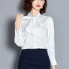 Korean Silk Women Blouses Women Satin Blouse Shirts Plus Size Office Lady Solid Long Sleeve Shirt Tops Blusas Mujer De Moda XXXL 210326