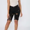 Weigou Denim Skinny Ripped Shorts Women High Waist Distressed Knee Length Stretch Jeans Slim Shorts 210611