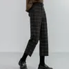 3xl xadrez de lã espessado outono inverno mulher mulheres altas cintura retas calças soltas tornozle-comprimento calças femininas boots calças plus tamanho 210319