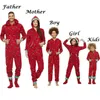 Familie Matching Christmas Pyjama Romper Jumpsuit Vrouwen Mannen Baby Kinderen Rode Print Kerstmis Nachtkleding Nachtkleding Hooded Rits Outfits 210724