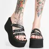2021 Summer For Dropship High Heels Black Gothic Cozy Walking Wedges Sandals Thick Platform Sandals Shoes Woman Slipper Sandals Y0714