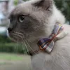 British Style Check Fashion Luxurious Dog Cat Collar Breakaway with Bell and Bow Tie Adjustable Safety Kitty Kitten Set Small Dogs Collars size 10 Colors Blue