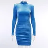 Sexy Bodycon Velvet Mini Dress Women Autumn Long Sleeve High Neck Party Dresses Female Velvet Sheath Dress Robes Vestido 210426