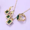 Geel goud-kleur luxe vrouwen groene sieraden set met kubieke zirkonia ketting sets armband en ring bruiloft kostuum H1022