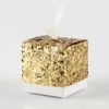 Goldene silberne Glitter-Geschenk Süßigkeitskiste-Geburtstags-Party-Hochzeits-Papercard, der Favor-Boxen mit weißem Band 5x5cm bling