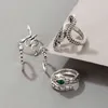 5 pcs / set trendig kärlek hjärta orm ringar för kvinnor grön kristall öppen cobra form metall finger ring set lyx smycken g1125