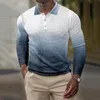 Chemises décontractées pour hommes Automne T-shirt Chemise épaisse Simple Coupe 3D Mode Géométrie Rayé Boutons d'impression Boutons Pull Top