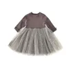 Meisjes jurk preppy stijl prinses geplooid jurk letters meisjes kleding kinderkleding met bloemen appliques 0-4Y q0716