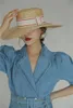 Rękaw Puff Backless Koreańska Dżinsowa Sukienka Kobiety Letnie Podwójne Piersi Open Back Ladies Jean Blazer Blue 210427
