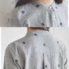 Fashion Grey Striped Women Long Sleeve Leaf Embroidery Blouse Shirt Women's Clothing Office Lady's Tops Blusas 335F 30 210518