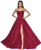 Sparkle Red Sequined Prom Dresses A Line Glittery Formal Evening Gowns For Women Spaghetti Straps Side High Split Long Special Occasion Dress 2022