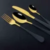 24pcs Black Mirror Dinnerware Set Stainless Steel Cutlery Fork Knife Spoon Tableware Flatware Silverware Gift Box 211112