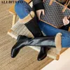 ALLBITEFO genuine leather rabbit 's hair snow over the knee high boots thick heels women boots winter plush women long boots 210611