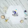 Neugeborenes Baby Langarm-Babyspielanzug Mein erster Geburtstag Briefdruck Mädchen Jungen Kleidung Baby Junge Geburtstagsparty Kleidung 0-24M 2470 Q2